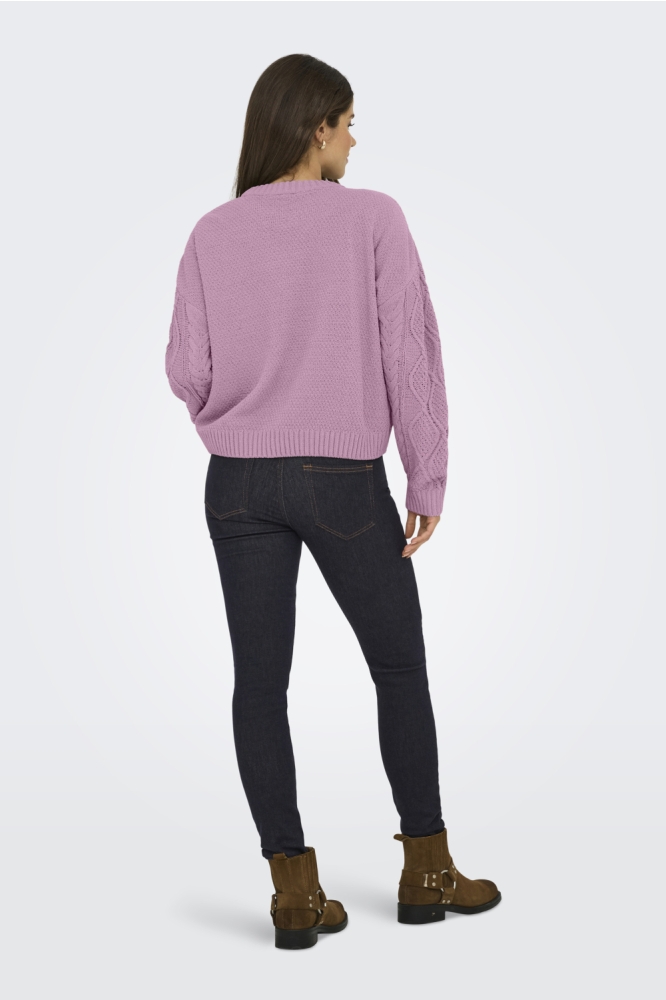ONLELLY LIFE LS CABLE O-NECK CC KNT 15351234 Mauve Mist